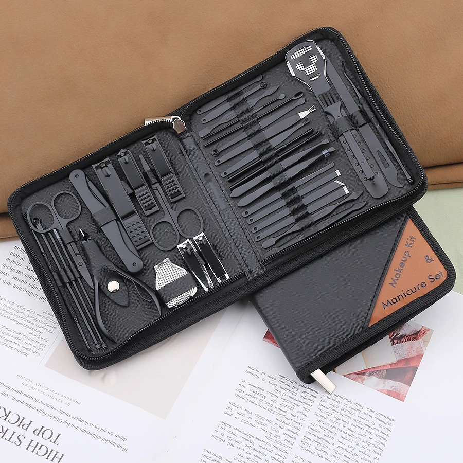 

Стильный черный набор для маникюра из нержавеющей стали, 38 предметов, высококачественные кусачки для ногтей, кусачки для взрослых и детей, незаменимый набор.