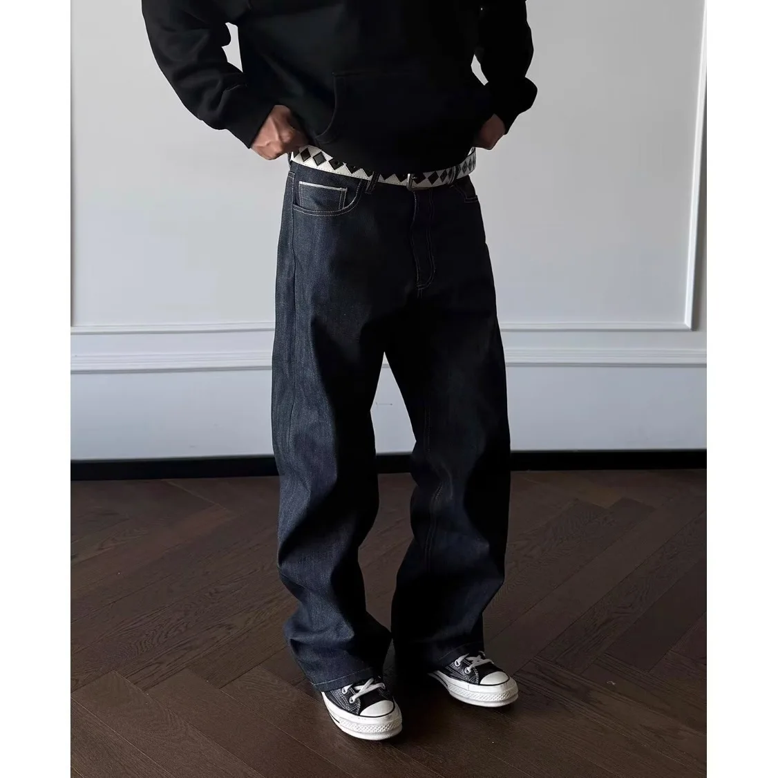 Men American Streetwear Wide Leg Jeans Relaxed Fit Denim Pants Loose Straight Leg Baggy Casual Fashion Trousers
