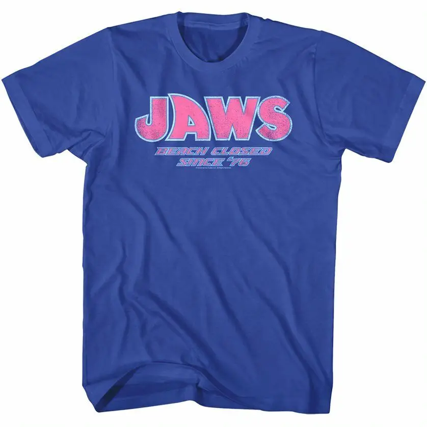 Jaws Neon Beach Closed Logo Men'S T Shirt Since 1975 Shark Movie