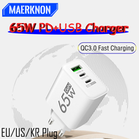 65W GaN 3 Ports PD Fast Wall Charger USB A/C Smartphone Charger For Xiaomi 15 iPhone 16 Samsung Huawei Mobile Phone Accessories