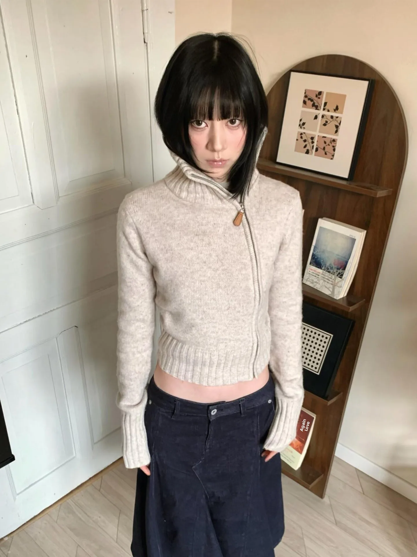 

Retro American Sle Women's Knitted Sweater Coat High Collar Slim Fit Texture Early Spring Faion Casual Soft Comfortable