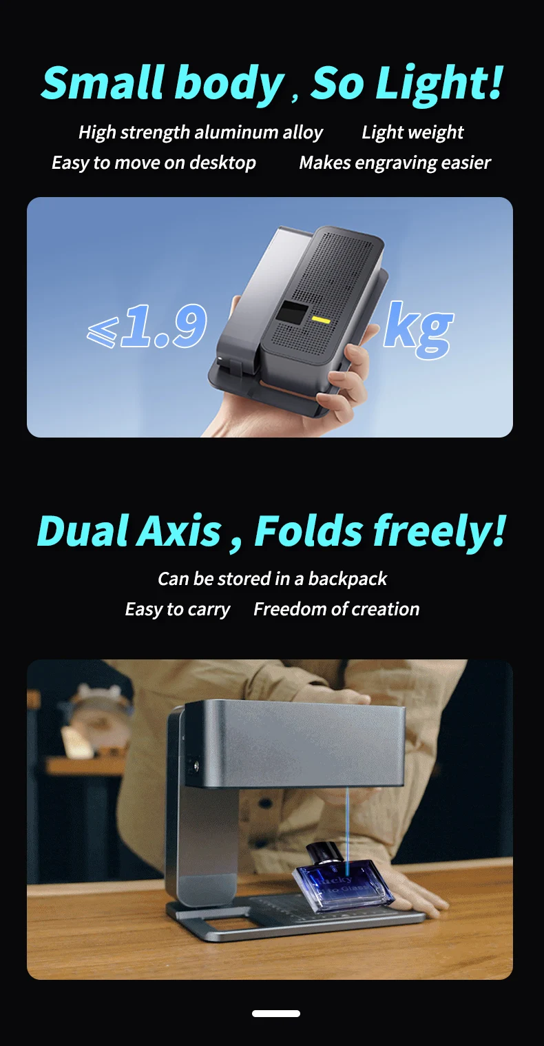 MR.CARVE C1 5w 휴대용 80*80mm CNC 레이저 조각기 나뭇잎 목재 향수병 금속 가죽 레이저 미니 마킹기