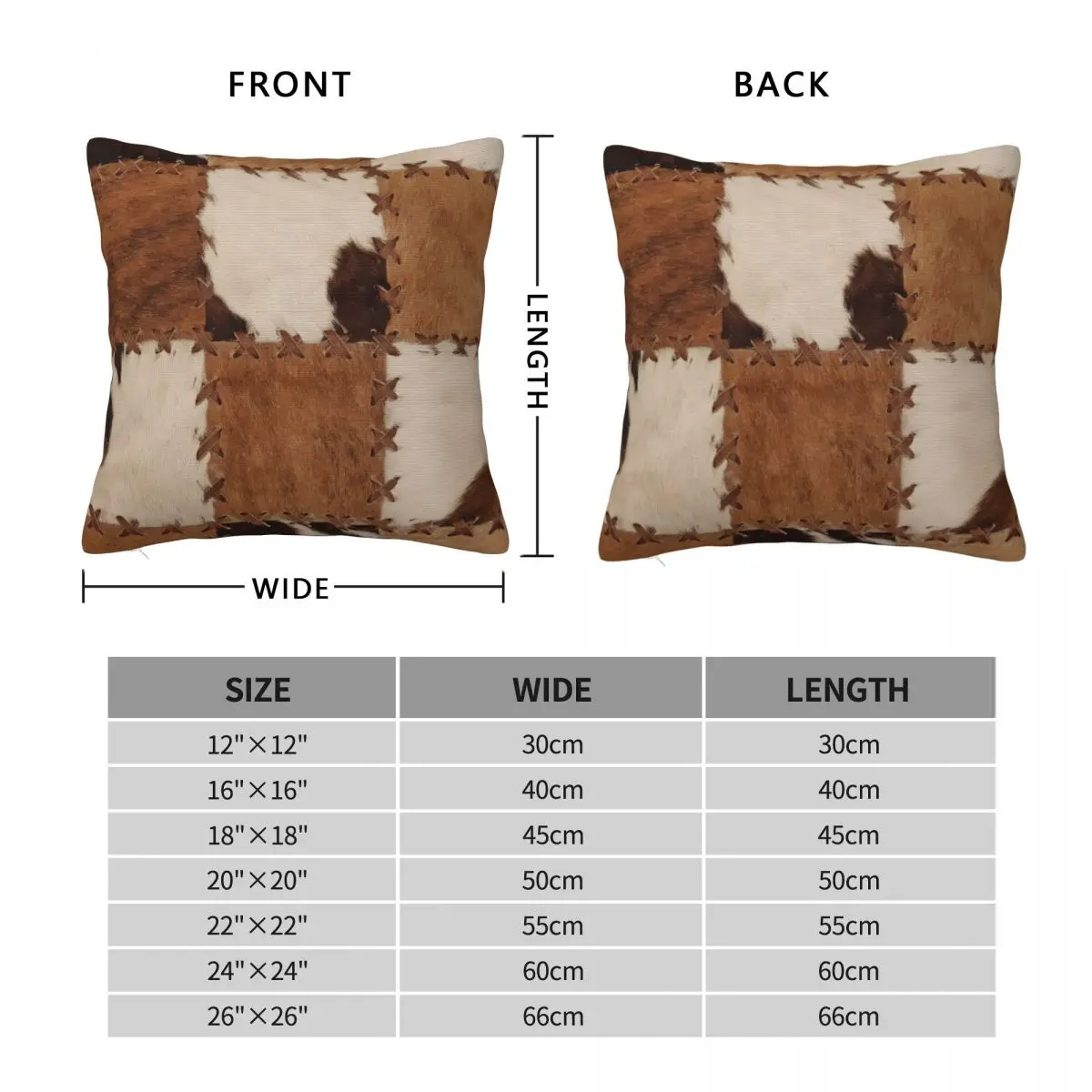 Patchwork Cowhide Rustic Western Decor Square Pillowcase Pillow Cover Cushion Zip Decorative Comfort Throw Pillow for Home Sofa