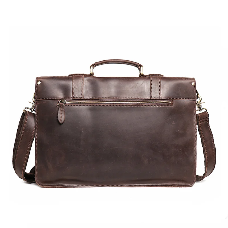 Natural Leather Men's Dark Brown Briefcase Vintage Portfolio Handbag Fashion Satchel Messenger Bag Office Laptop for Men