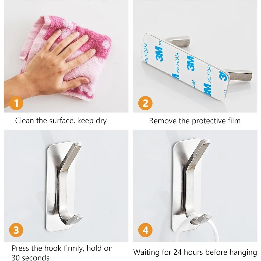 Selbstklebende Handtuchhaken, 4er-Pack, Kleiderhaken aus Edelstahl zum Aufhängen, vielseitige Wandhaken für Badezimmer, Küche, Büro, Schule