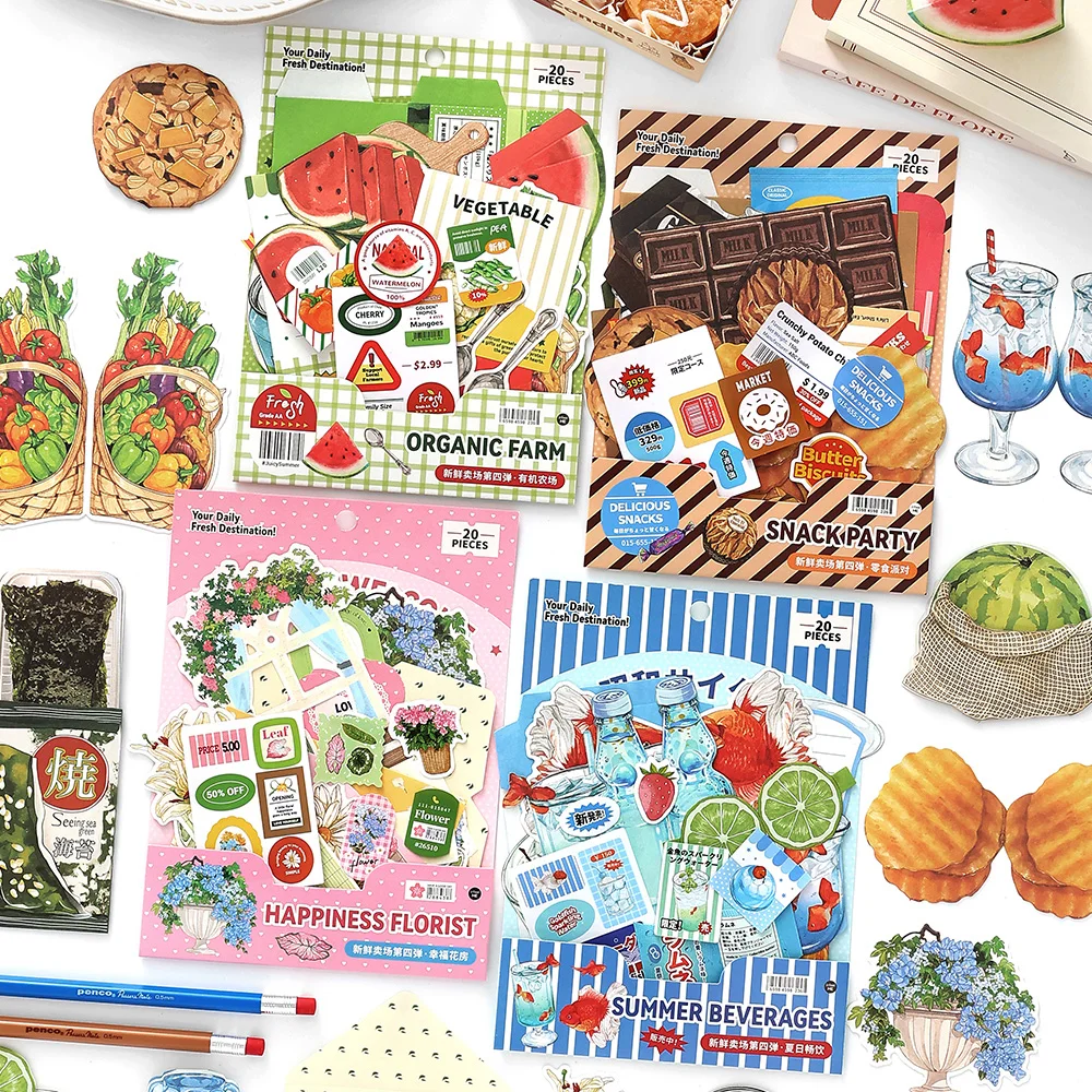 Card Lover 20 Pcs [Fresh Store 4.0 Series] Basic Decoration For Daily Material Paper Writing Deco Paper Sticker Scrapbook Kit