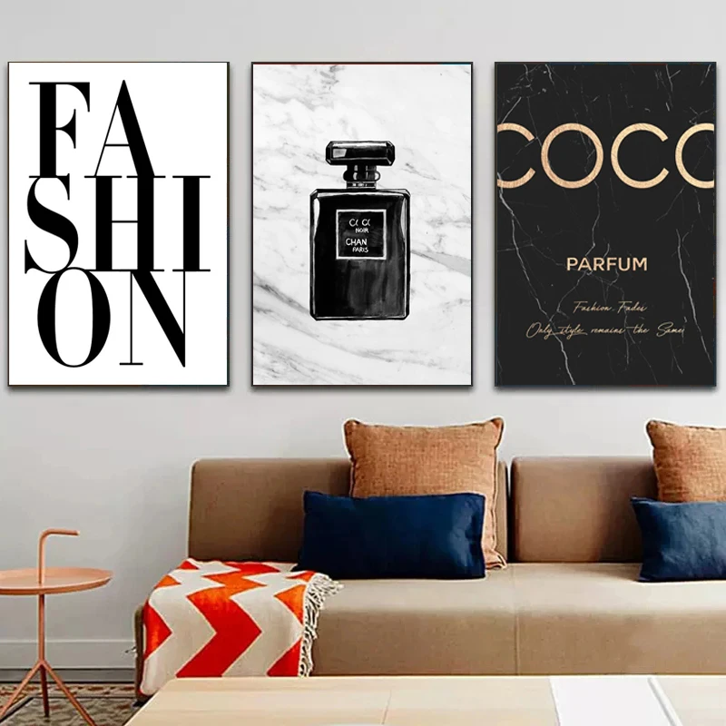 يقتبس الموضة المشارك طباعة امرأة العطور الرسم على لوحات القماش الجدارية أسود أبيض صور لغرفة المعيشة ديكور المنزل لا الإطار