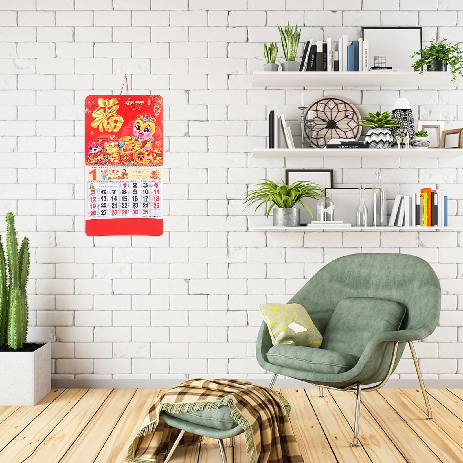 

2025 Wall Planner Chinese Lunar Year Snake Monthly Planner Tearable Red Chinese Wall Calendar Paper Family Decor Office
