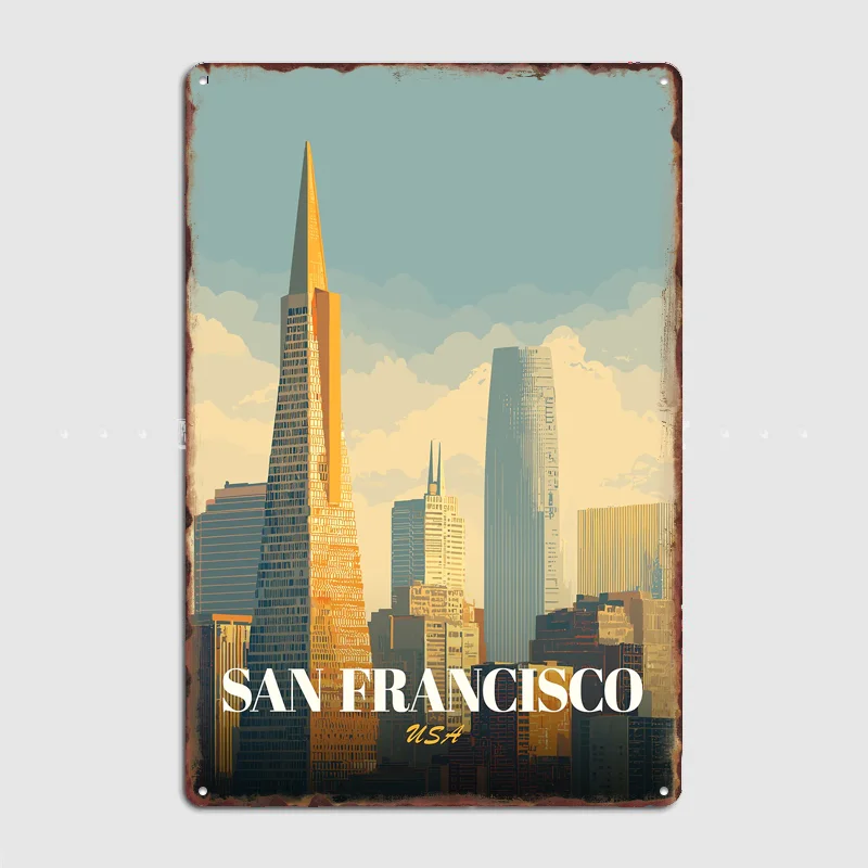 San Francisco Skyline Vintage Travel Poster Metal Sign Life Wall Custom Bedroom Indoor Home Wall Decor Posters Room Decoration