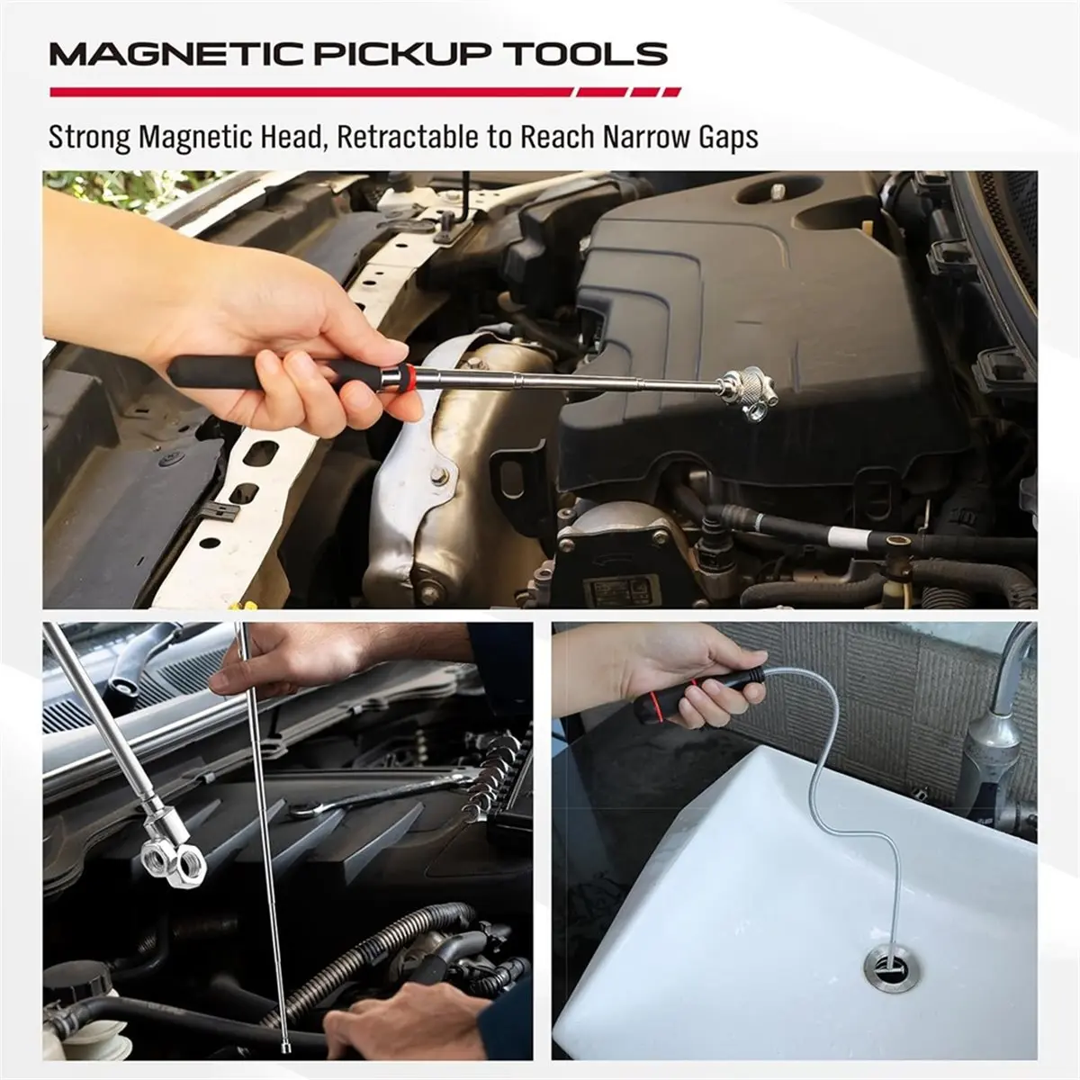 

6-Piece Telescoping Magnetic Pickup Tools Set: 31in Portable Magnetic Pickup Stick, 25in Pen-Style Magnetic Pickup Tool