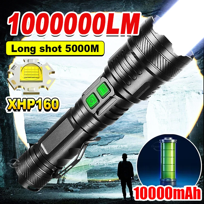 1000000 Lumens LED Flashlight Rechargeable Torch Light Portable High Power Torch Outdoor Camping Tactical Lantern Fishing Light