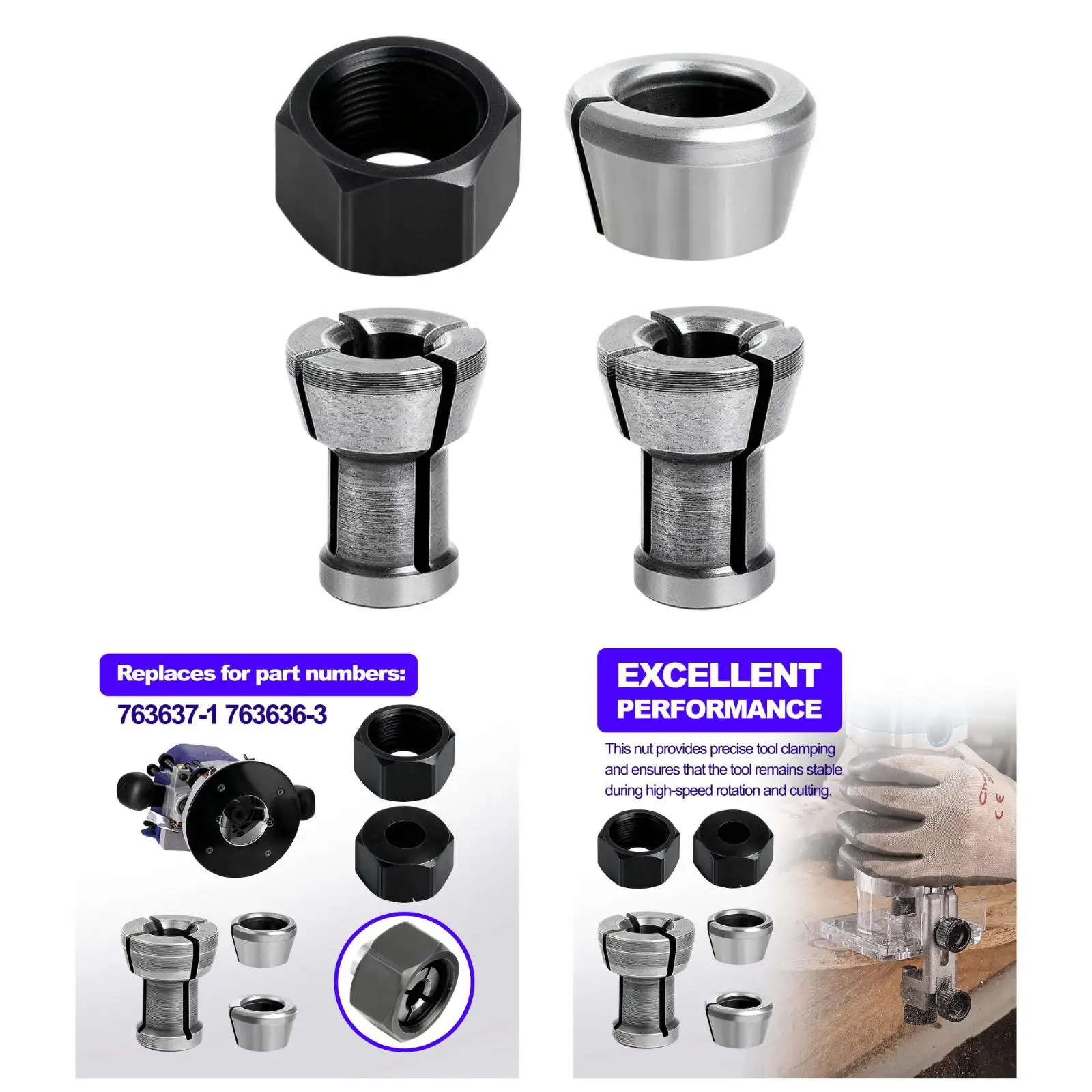 Collet Nut Kit Premium Metal Accessories Reliable Replacement Professional Grade Durable for Router and Tool Machines
