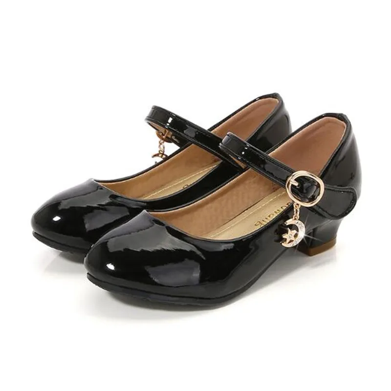 Zapatos de princesa para niñas, sandalias de tacón alto, zapatos de vestir para fiesta de boda, negro, blanco, rosa, 26-38