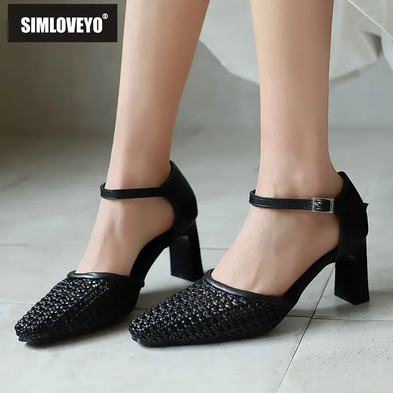 

SIMLOVEYO, новинка 2025 года, модные женские сандалии с круглым носком, высокий каблук 7 см, пряжка, ремешок, расширенные размеры 43-45, милая осень для свиданий