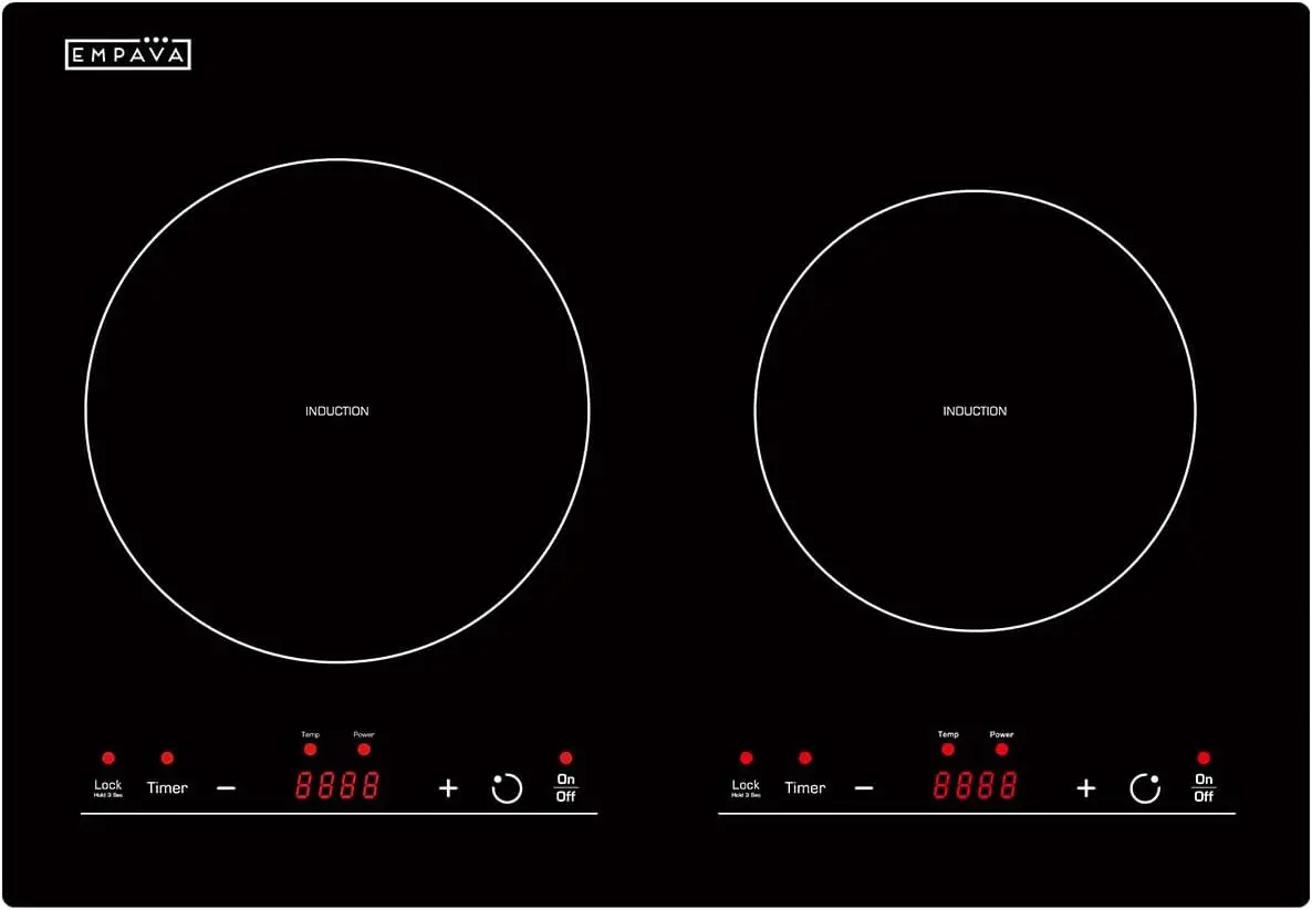 

Horizontal Electric Stove Induction Cooktop with 2 Burners in Black Vitro Ceramic Smooth Surface Glass 120V, 12 Inch