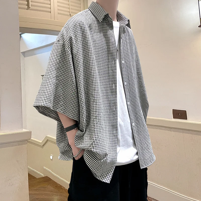 Shirt man fashion Streetwear Casual Plaid Shirt Men'S Half Sleeve High Quality 2024 Loose Spring Summer Fashion Chemise Homme