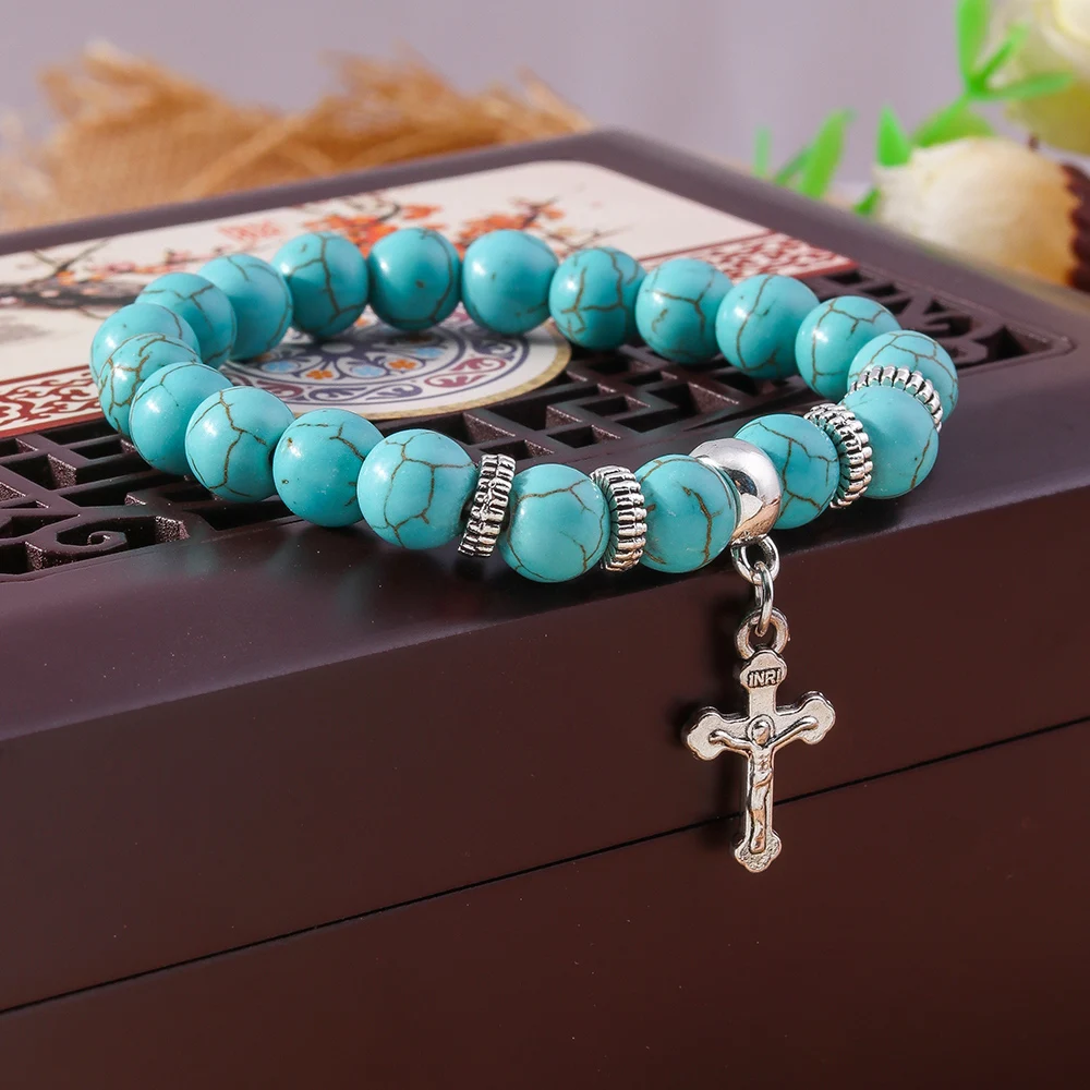 Aihua neue türkis farbene Stein perlen Armbänder für Frauen Männer Naturstein Charm Armband Armreifen Armband Modeschmuck Großhandel – Detail 9
