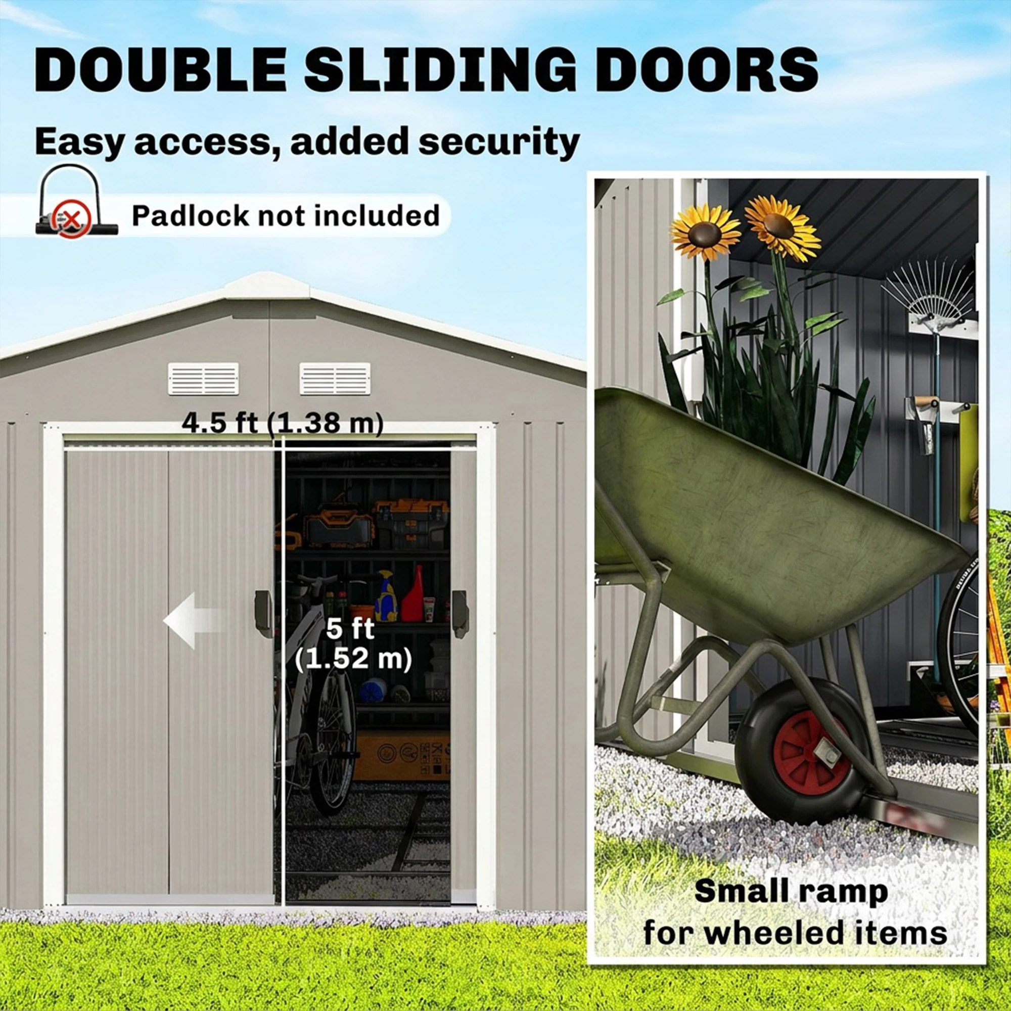 13' X 11' Steel Outdoor Utility Storage Tool Shed Kit for Backyard Garden, Gray view 5