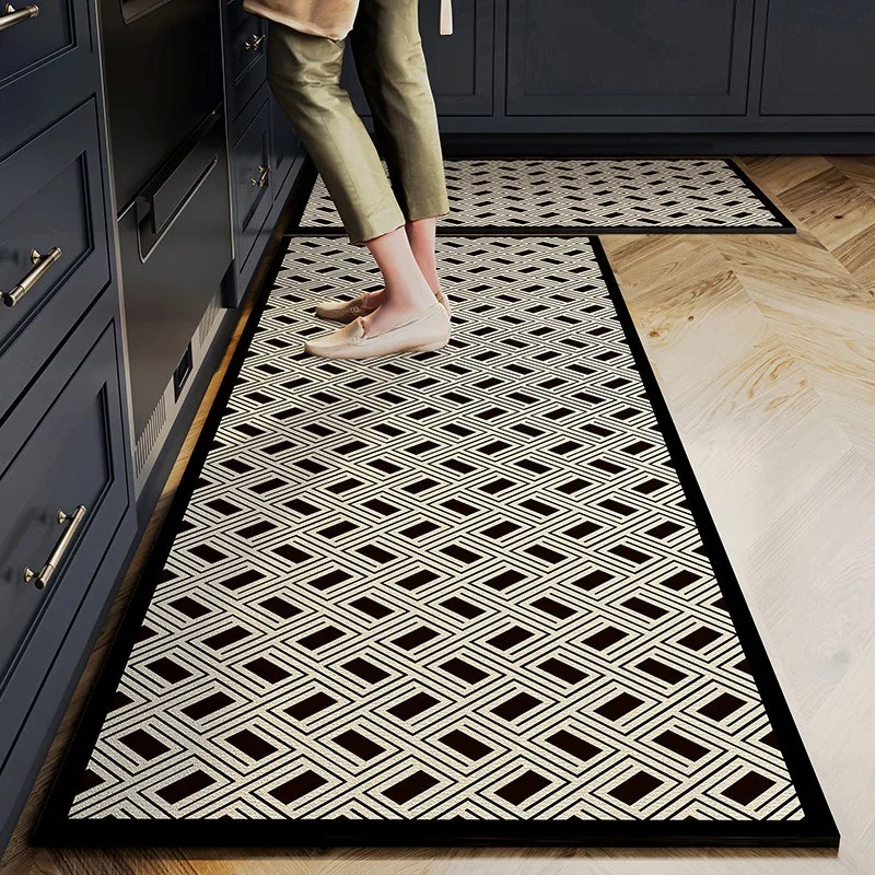 Kitchen Floor Mat Geometric Pattern Light Luxury Rug Anti-slip Carpet Oil-proof Waterproof PVC Leather Washable Mats שטיח למטבח
