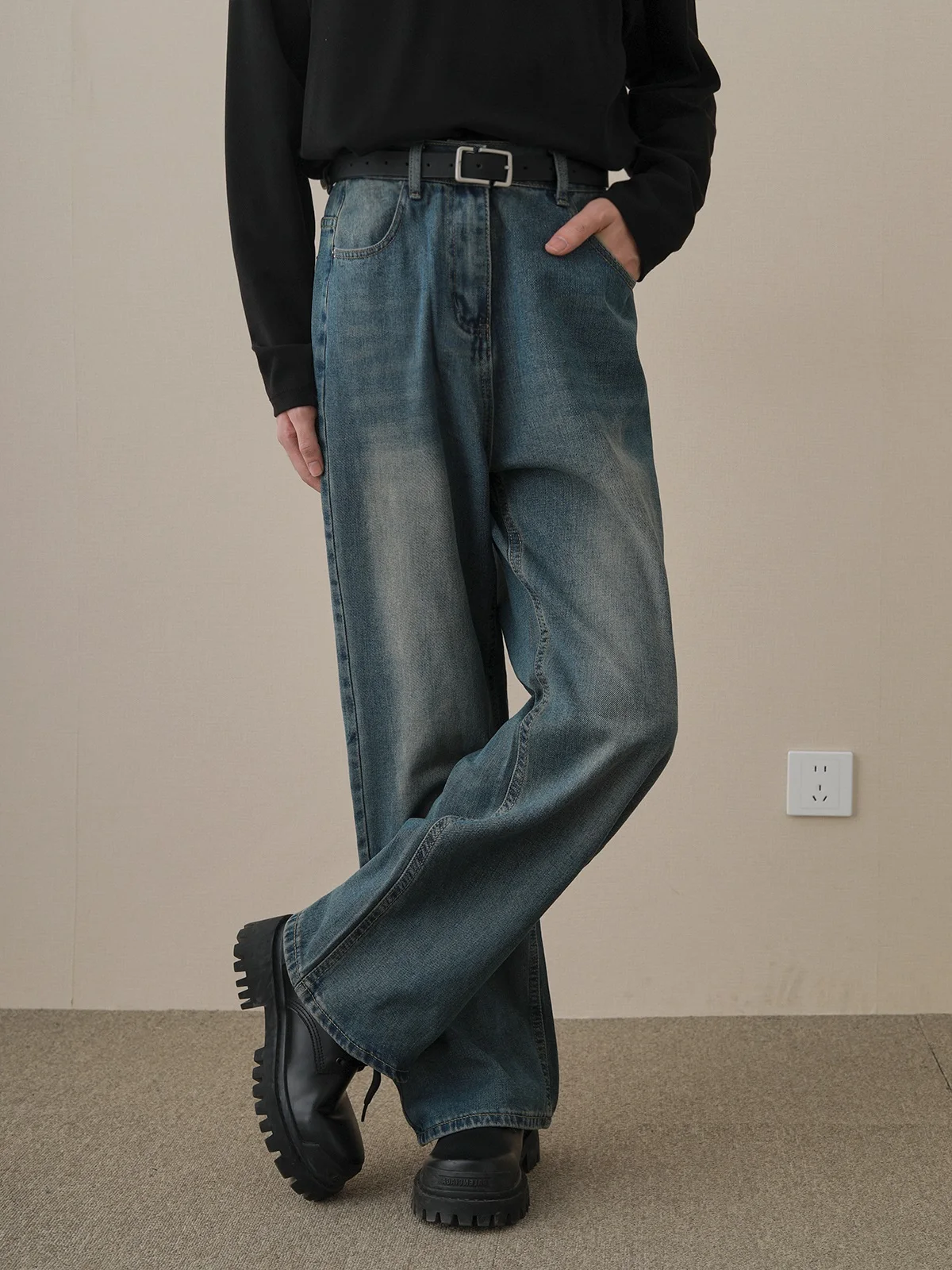 

Retro Waed High-Rise Men's Jeans Loose Straight Casual Long Trousers Spring Autumn Faionable Youth Denim Jeans