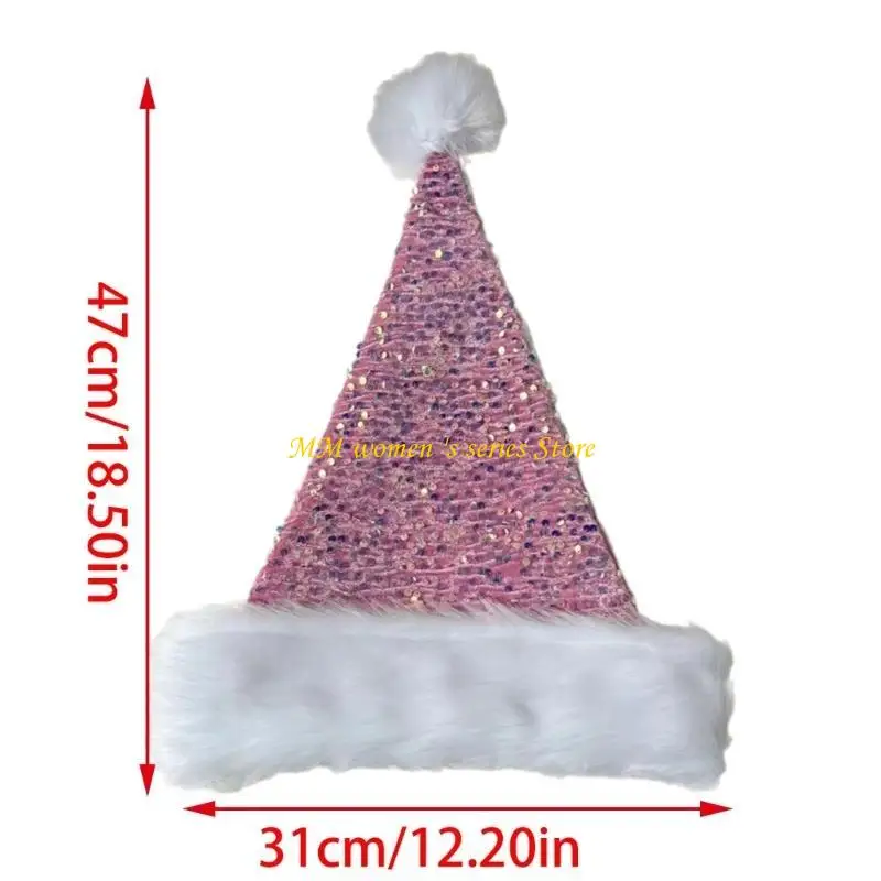 Q39C Christmas Headwear Caps Sequins Thicken Plush Perfect for the Holidays Colorful Outfits for Cosplay Santa Furry Hat