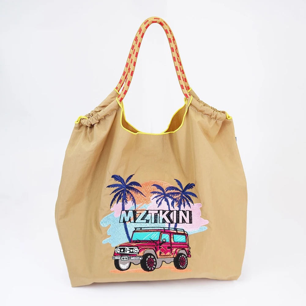 Car Embroidery Tote Bag Oversize Nylon Shoulder Bag Rope Handle Designer Handbags Eco Bags Large Capacity Shopper Purse 2024 New