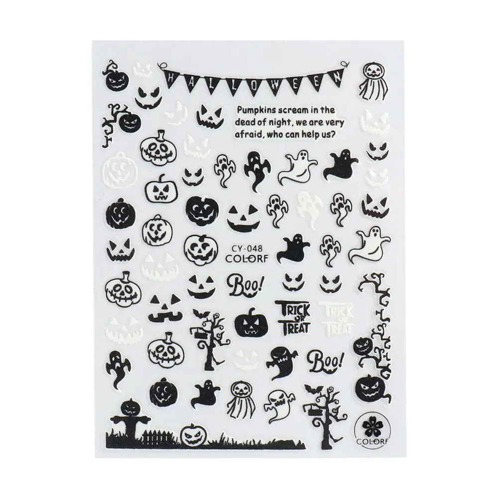 3D Glow In The Dark Stickers Halloween Nails Luminous Spider Web Sliders Skull Pumpkin Nail Design Manicure Decorations