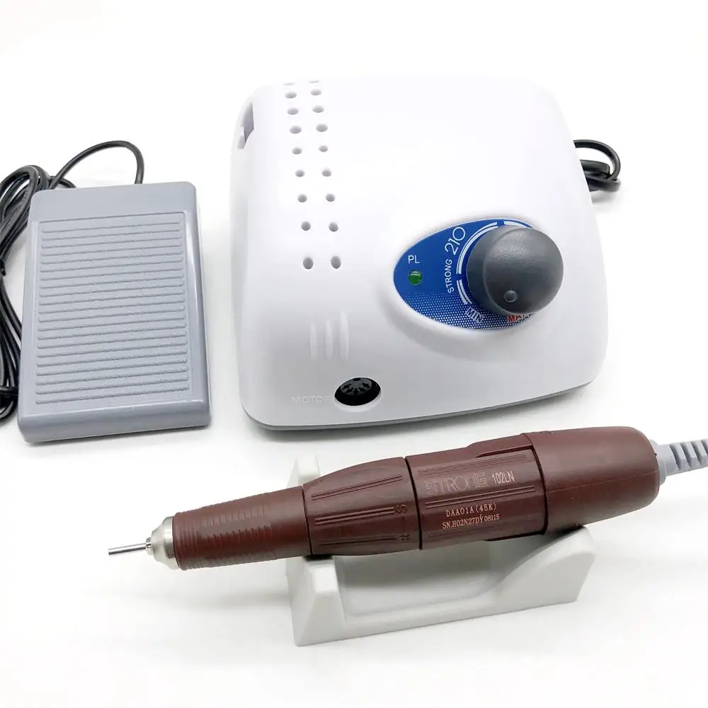 

45000rpm STRONG 102LN Handpiece 65W Strong 210 Electric Nail Polishing Control Box Nail Drill Manicure Machine Nails Art sets