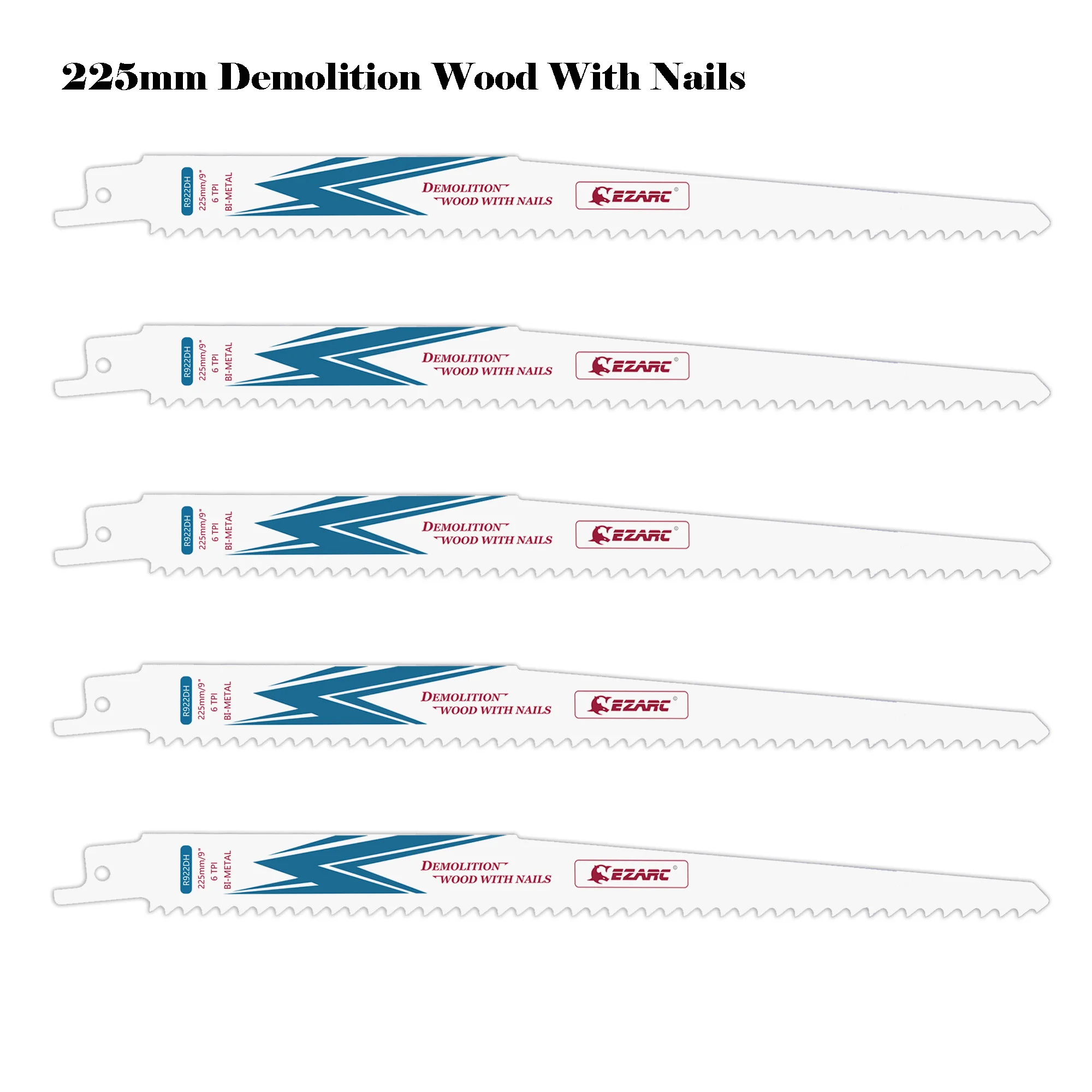 

225mm Reciprocating Saw Blades for Demolition Wood With Nails 9-Inch 6TPI Bi-Metal Cobalt Sabre Saw Blades R922DH 5PCS Cut Tools