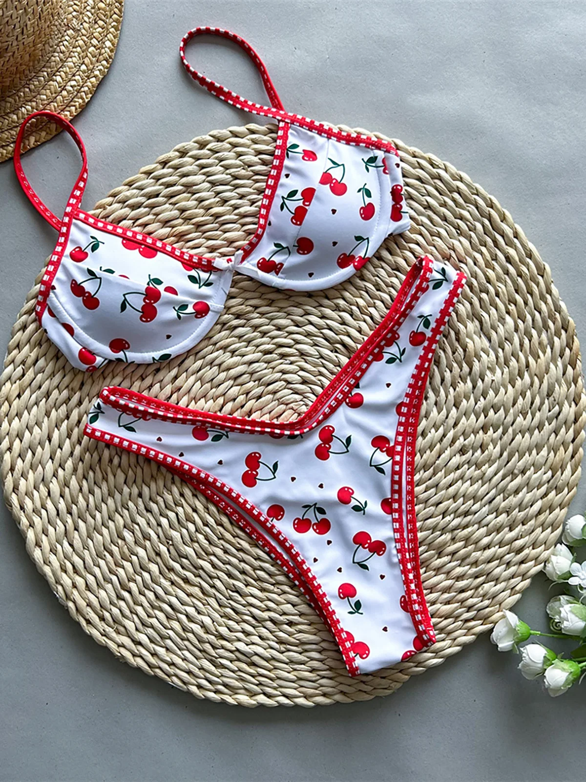 Cherry Printed Underwired Brazilian Bikini Women Swimwear Female Swimsuit Two-pieces Bikini set Bather Bathing Suit Swim K5913