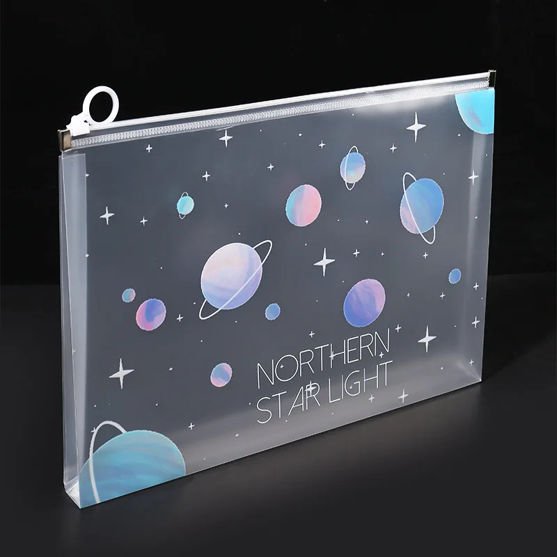 Bolsa de archivo con cremallera espacial A4, bolsa de almacenamiento de papelería Sakura para escuela, suministros de oficina, organizador de almacenamiento de dibujos animados, 4/12 Uds.