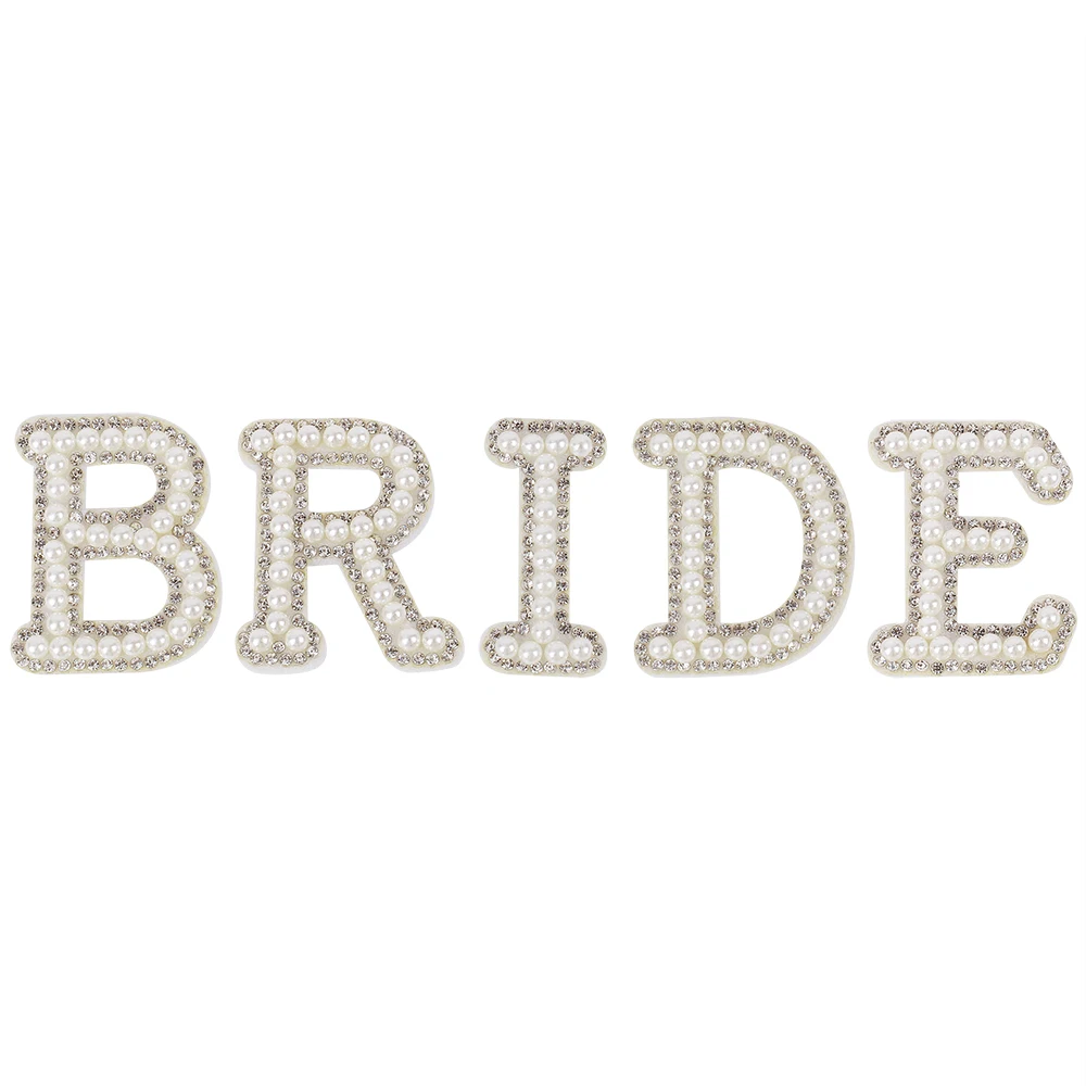 Lucia Crafts BRIDE 3D Handmade Pearl Letters Patches Iron On  Rhinestone Patch For Wedding Dress Decoration L0219