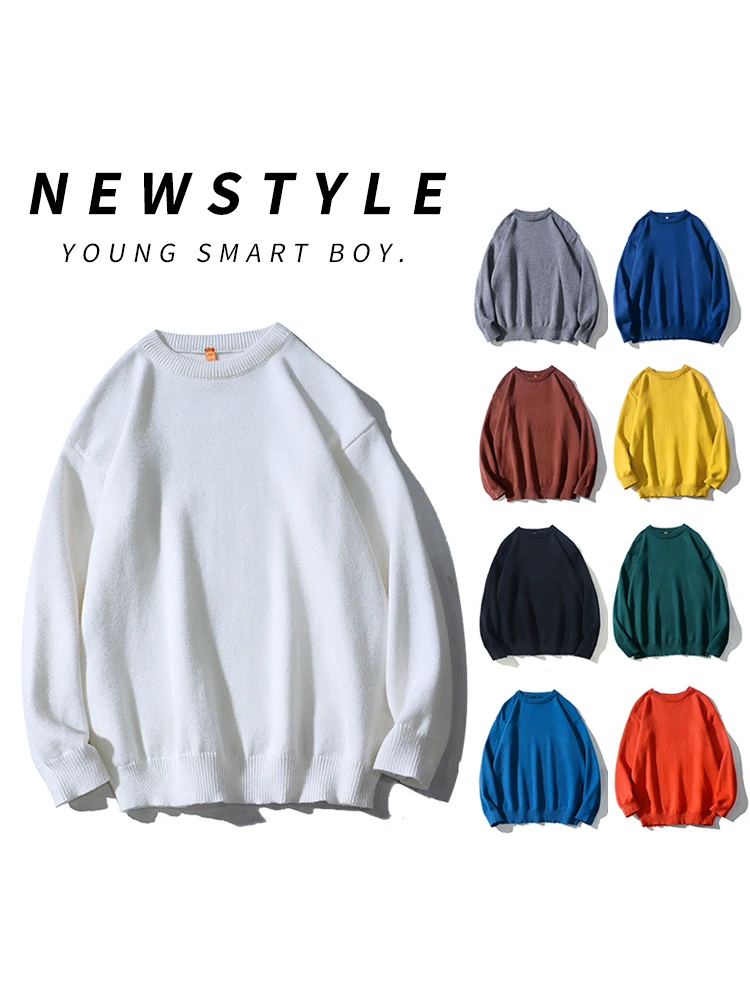 

Hong Kong Sle Simple Color Basic round Ne Knitted Sweater Men's Casual Streetwear Loose Couple Leisure Base Layer S...