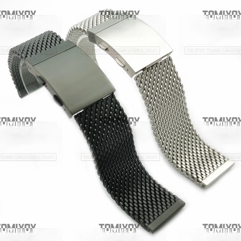 High Quality 22MM Flat End Silver Black 316L Stainless Steel Telescopic Diving Buckle Three Bead Watch Band