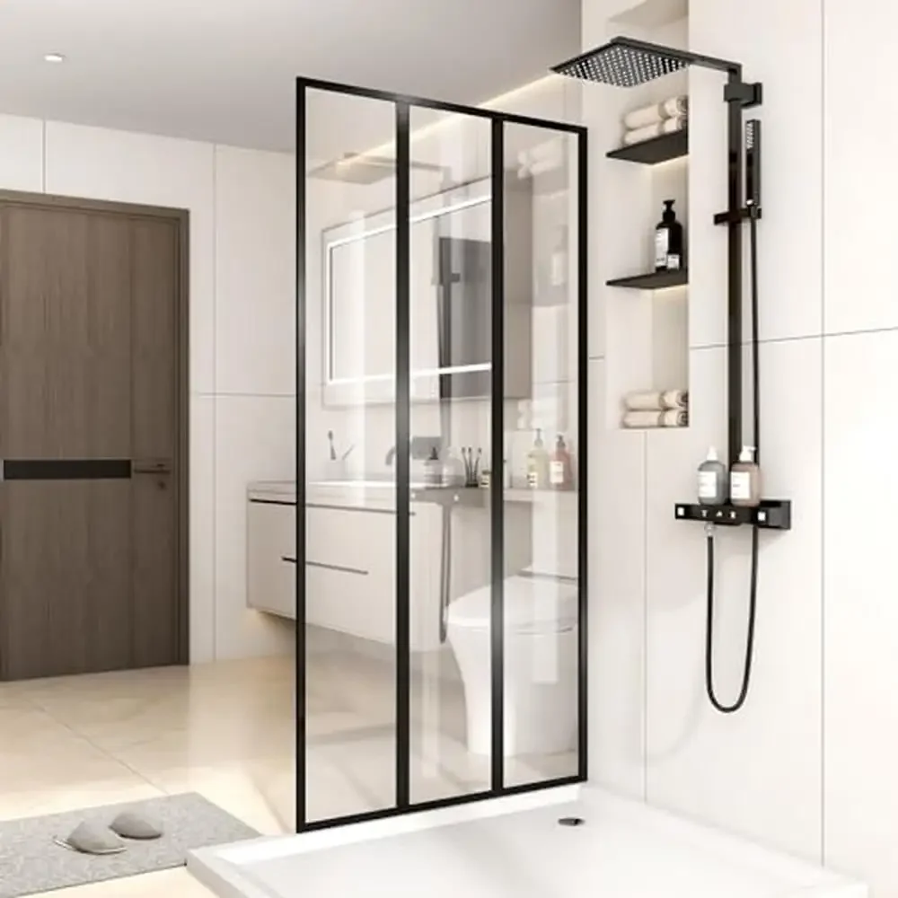 

36x73 душевая дверь, прозрачная панель из закаленного стекла, матовая черная отделка, стержень для экрана для ванной комнаты, открытый вход, регулируемые стены, легко
