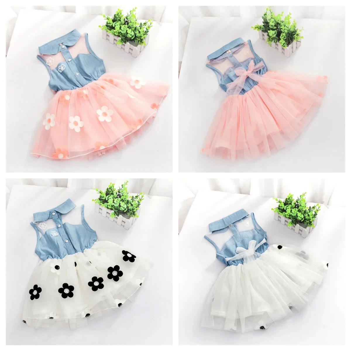 Baby Girl Princess Dress Summer Newborn Baby Girl Denim Flower Mesh Dress Children'S Birthday Party Sleeveless Clothes