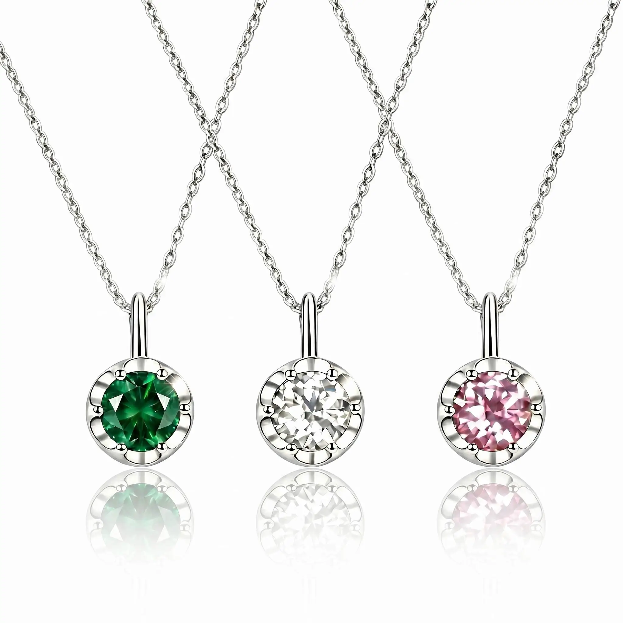 

S925 sterling silver round cut sparkling pendant necklace, delicate collarbone chain, perfect gift for anniversary parties