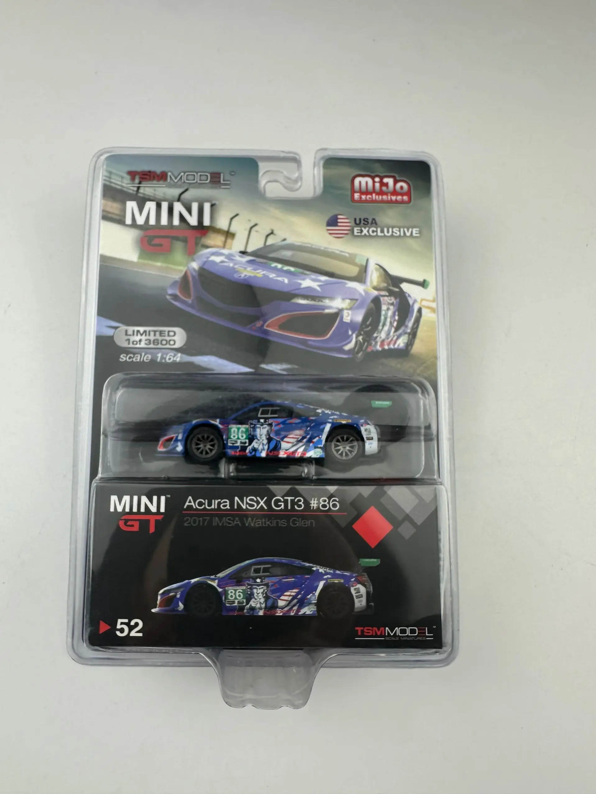 

TSM Mini Gt 1/64 Minigt 52 NSX GT3 #86 2017 IMSA Watkins Glen MJ коллекция синих моделей автомобилей из литого сплава