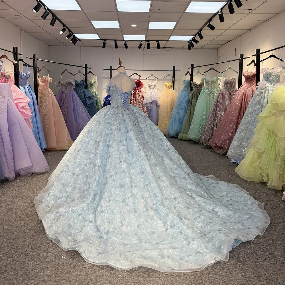 멕시코 반짝이는 비즈 장식 킨세아녜라 드레스 민소매 볼 가운 하이 칼라 스위트 16 드레스 맞춤 제작 베스티도스 데 15 킨세아녜라