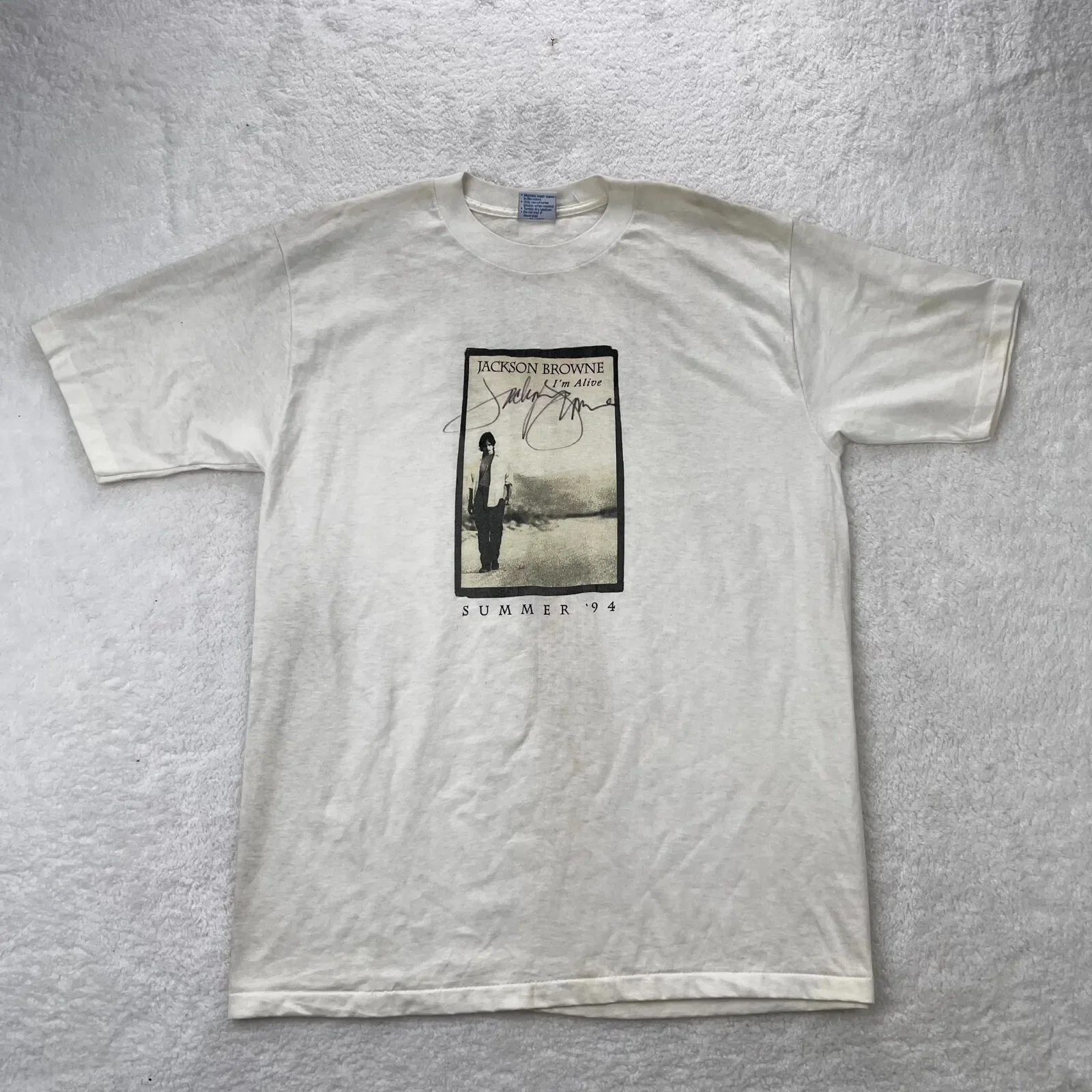 Vintage Jackson Browne Chemise Homme Extra Large Blanc Im Alive 94 Tour Music Rock
