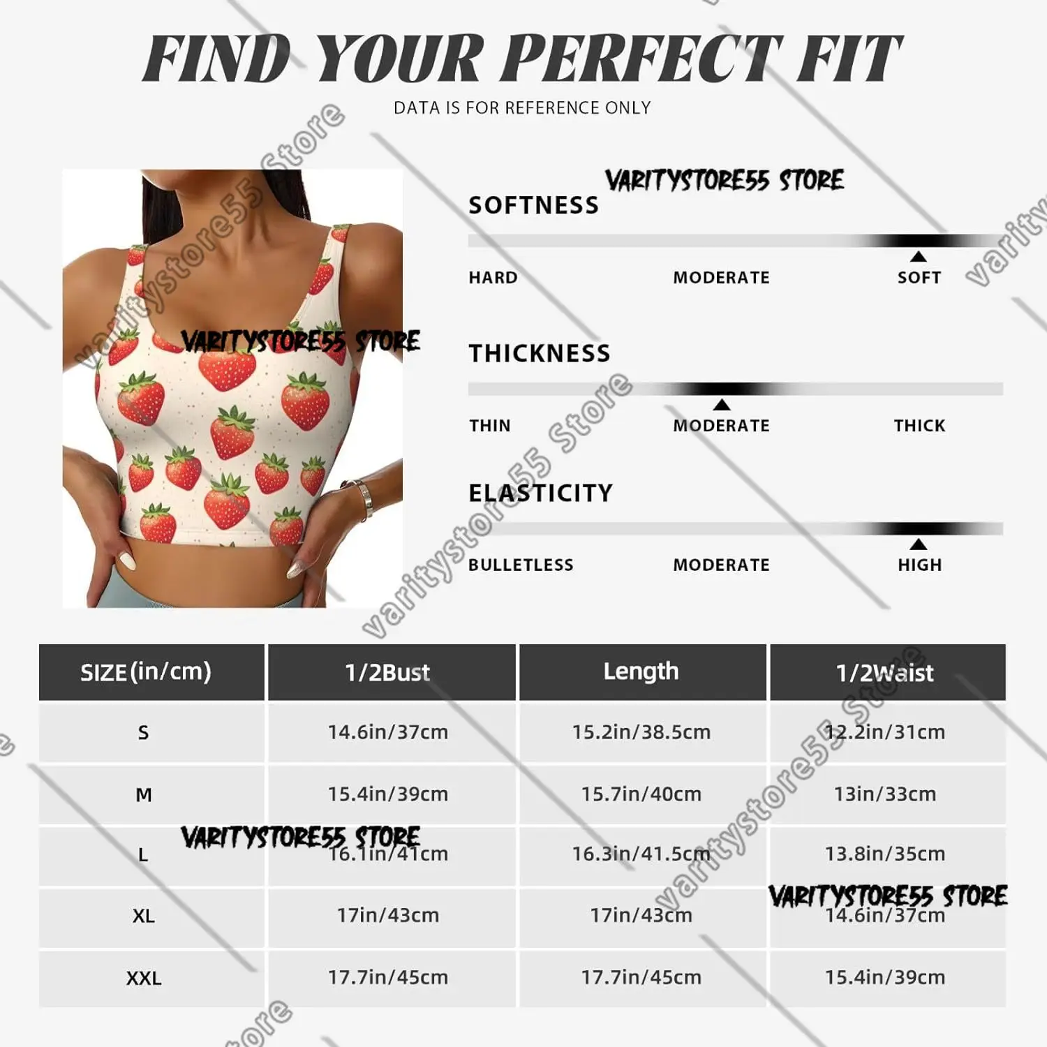 Sports Bras for Women High Support Bright Strawberry Print Running Athletic Workout Crop Tank Top