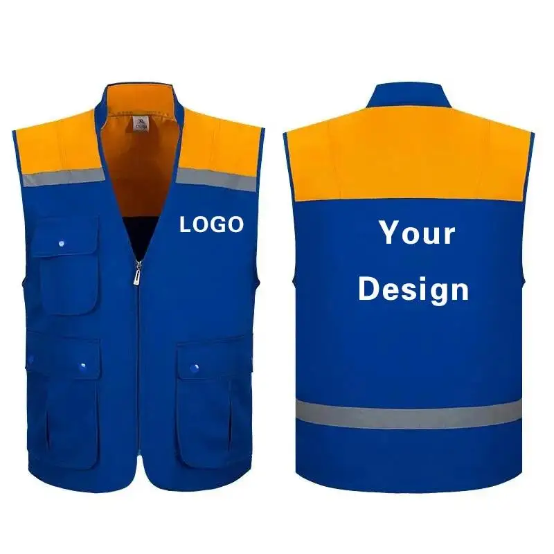 Vest Personalization Print Logo Pockets Construction Protective Automobile Mechanical Maintenance Electrician Welder Workwear