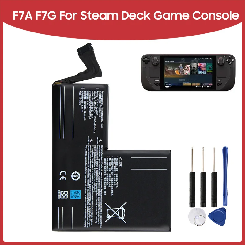 Ersatzakku F7A F7G für Steam Deck Spielekonsole, wiederaufladbarer Lithium-Akku 7,7V 5200mAh mit kostenlosen Werkzeugen