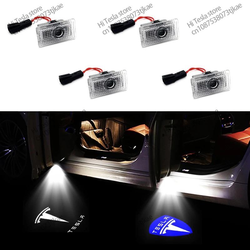 2pcs/4pcs for Tesla Model Y 3 S X Door LED Logo Projector Puddle Light Super Bright Welcome Light Laser Shadow Light Accessories