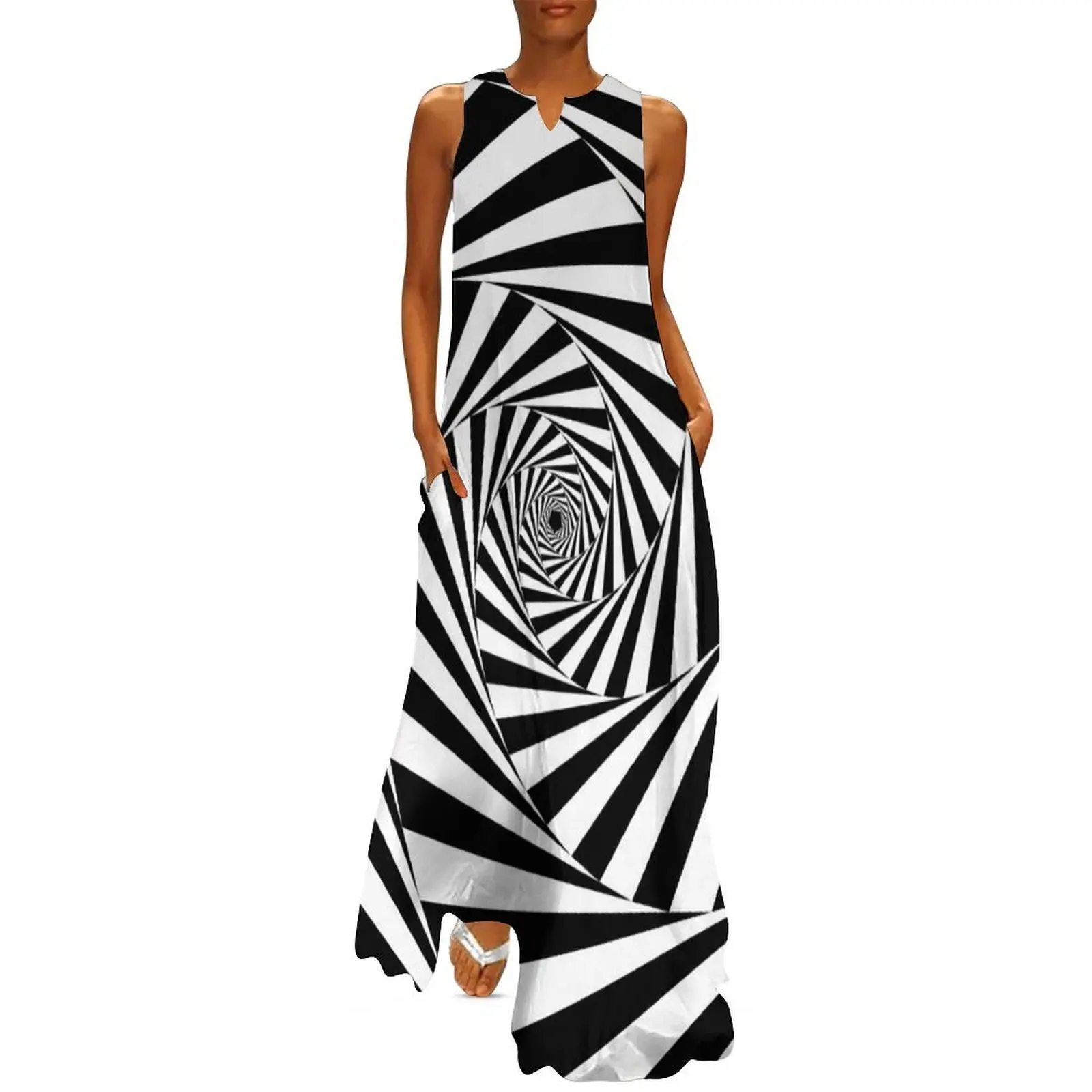 Aperture Spiral - Black and White Optical Illusion Long Dress dresses for women Dress