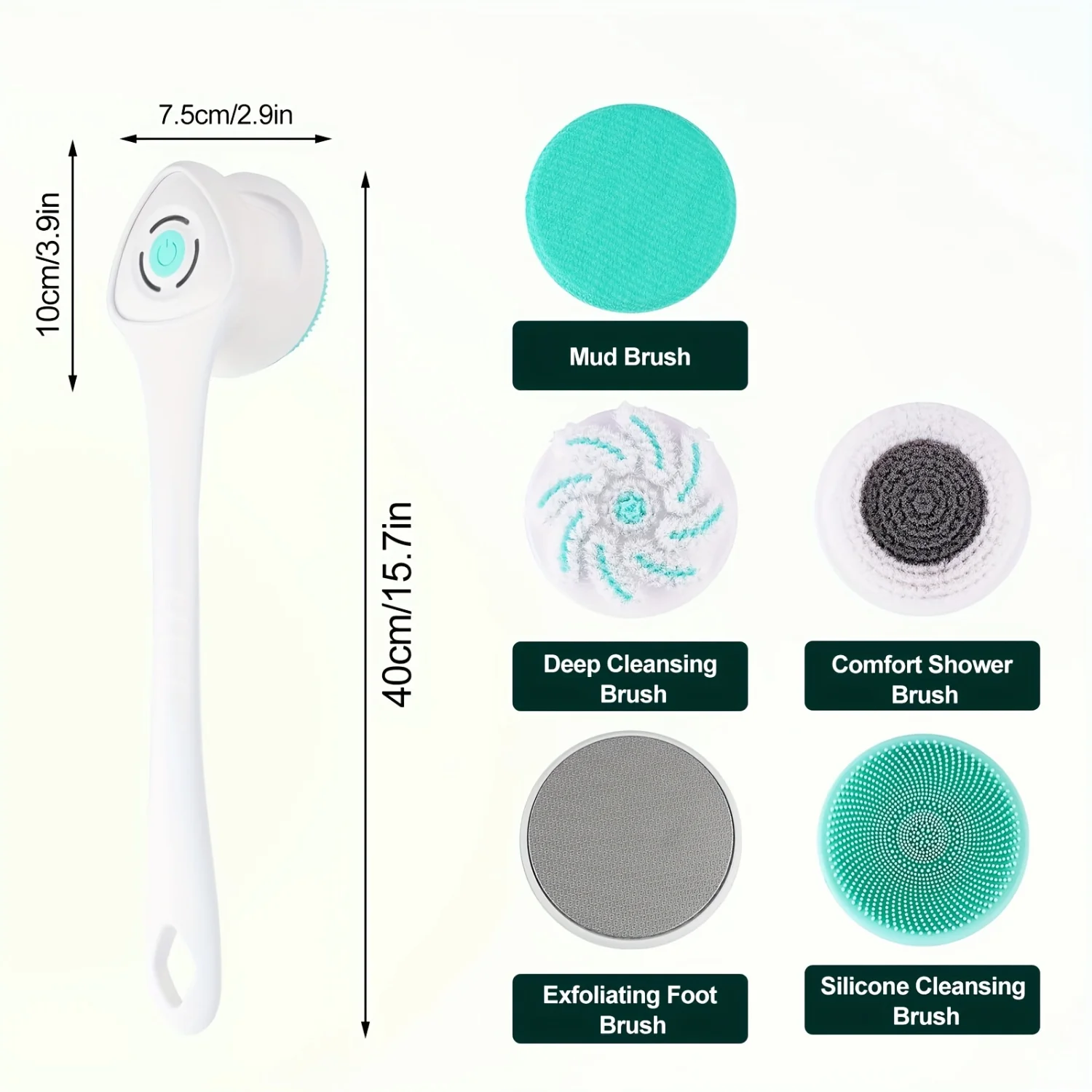 Hotodeal Long Handle Shower Back Scrubber with 5 Large Brush Heads - 3 Gear Adjustment Deep Cleansing Body Scrub Brush for Women