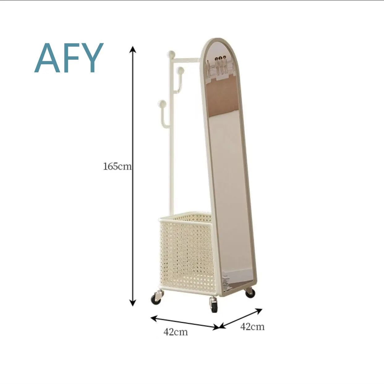 Cream Wind Full Body Rotating Full-Length Mobile Floor Mirror Stand for Clothing Hangers and Wardrobe Organization for Home