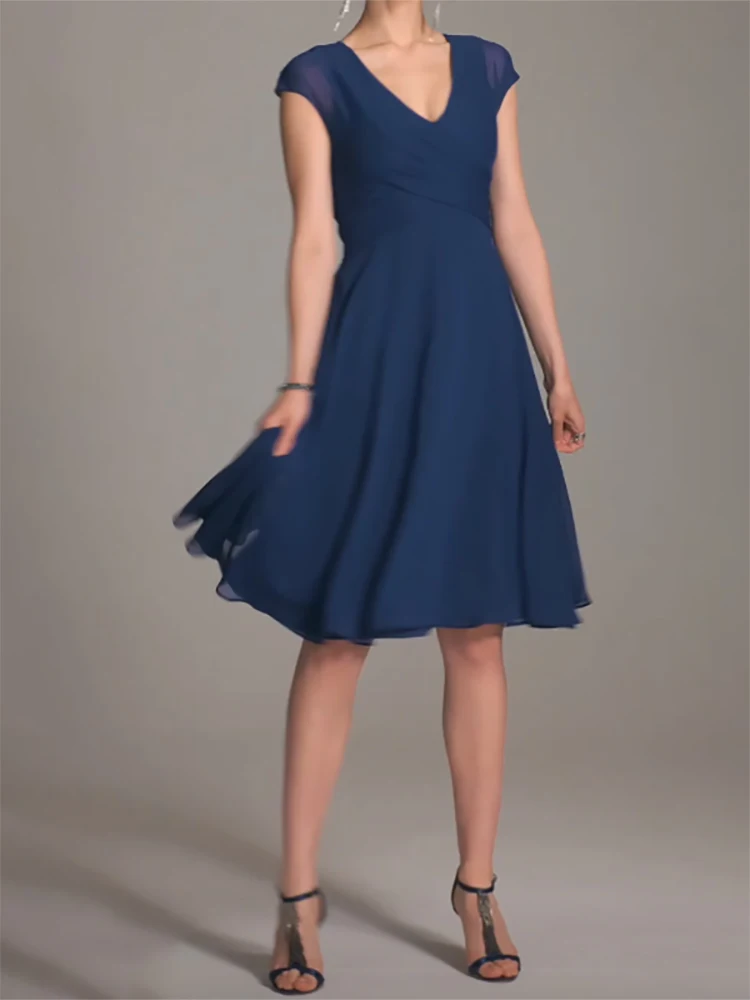 V-Neck Knee-Length Chiffon  A-line Cocktail Dress  Ruffle  Formal  Evening  Dresses Prom Gowns Customed