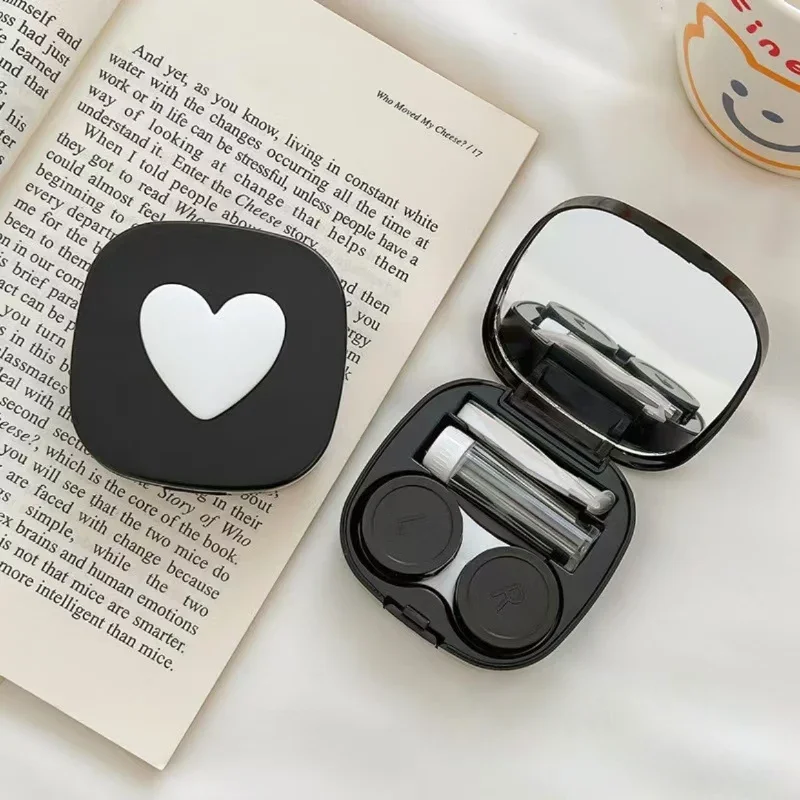 Herz Kontaktlinsenbehälter mit Spiegel Mini Lovely Eyes Care Kontaktlinsenbehälter Box Reise-Sets Brillenzubehör Organizer