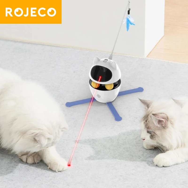 

ROJECO 3 In 1 Interactive Cat Toys with Rolling Ball Automatic Cats Laser Toy with Feathers Wand Self-moving Indoor Pets Toy